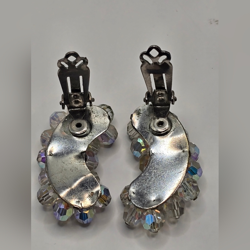 Vintage Faceted AB Coated Beads Cluster Ear Climber Clip On Earrings - Picture 5 of 7